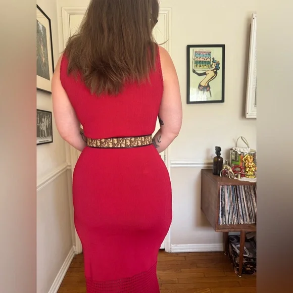 70s Vintage Dior Trotter Print Belt w Gold Tone Buckle - Picture 3 of 8